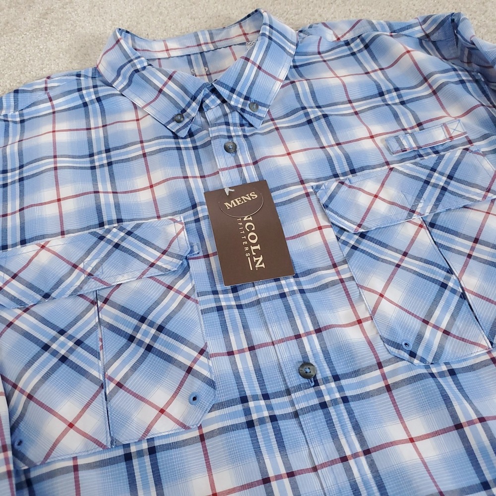 Lincoln Outfitters Men's Button Down Shirt XL Tall Blue Plaid Long Sleeve NWTG